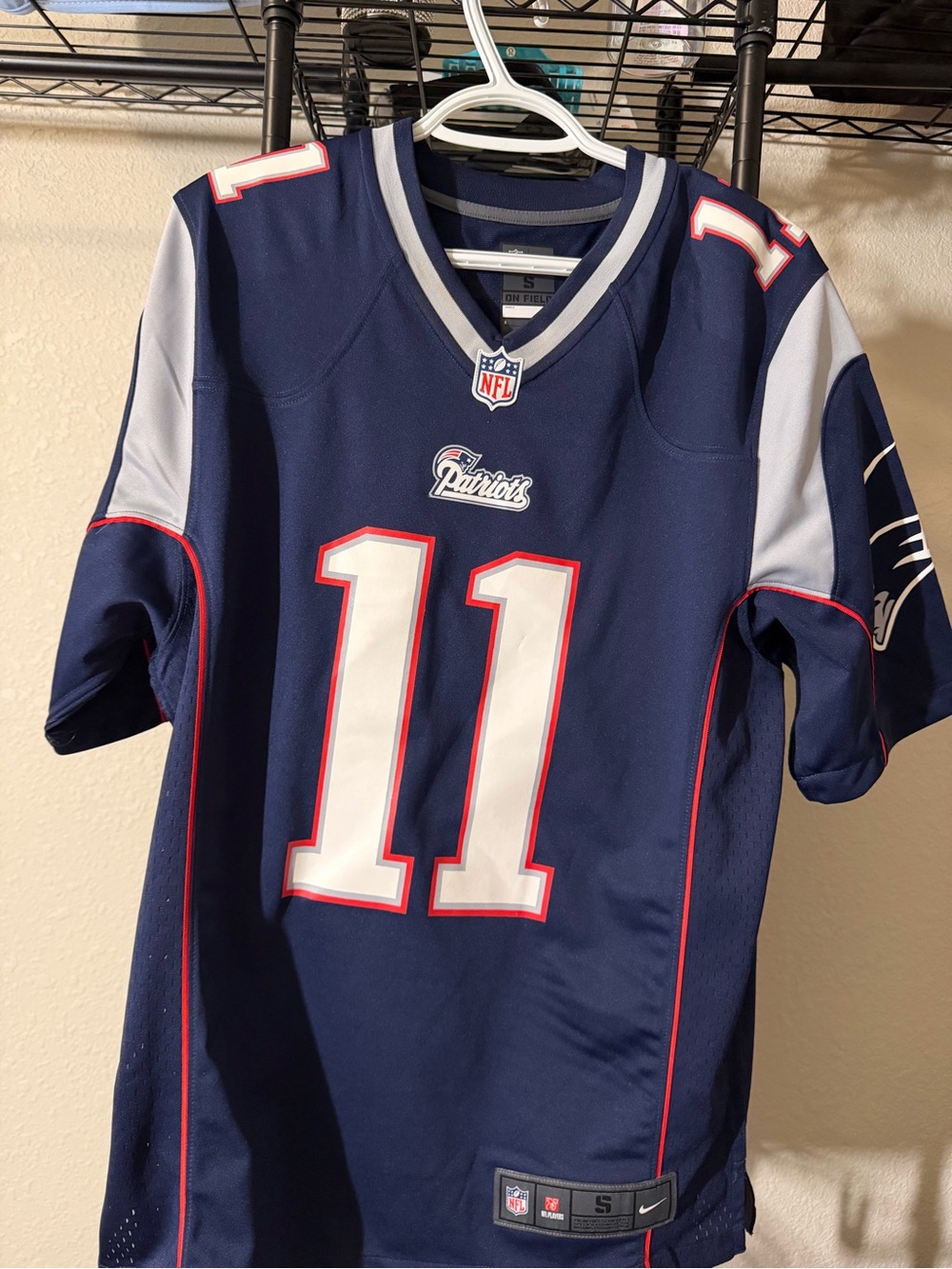 Nike Men’s New England Patriots #11 Navy Football Jersey with White & Red Trim